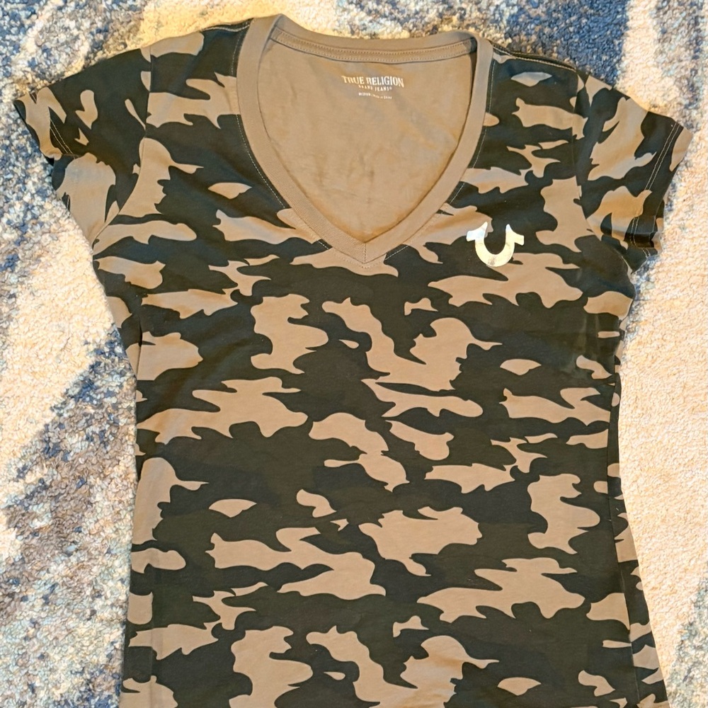 True Religion Camouflage Fitted Tee Green and Tan